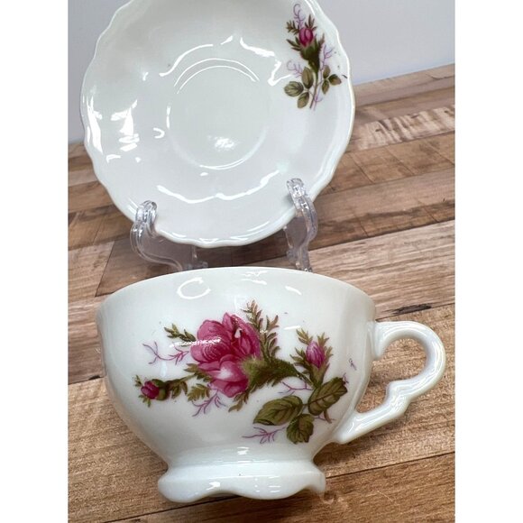 Vintage Rose Pattern Tea Cup & Saucer Set Made In Japan Fine Porcelain Collectib - Picture 3 of 4